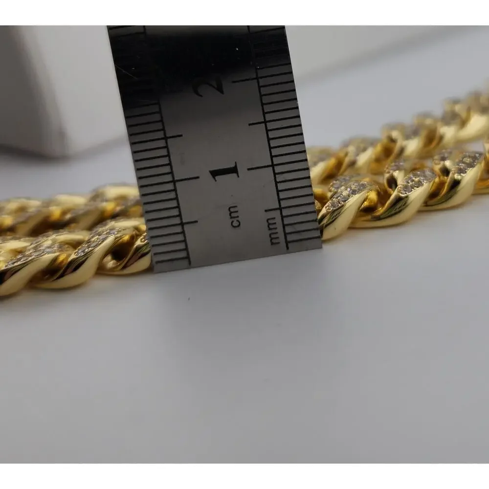 18K Gold IP Plated, Stainless Steel, CZ Cuban Curb Chain Necklace, 10MM 18" - Picture 6 of 6